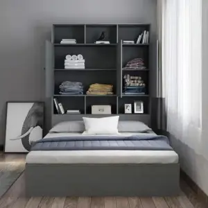 سرير خشب بخزانة كبيرة