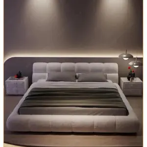 | سرير منخفض الارتفاع – تصميم عملي مع كومدينة جانبية – هيكل خشبي أنيق – مثالي للغرف الصغيرة