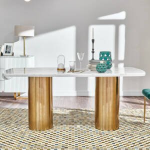 | طاولة طعام رخام مقاومة للخدوش بتصميم عصري