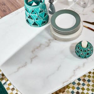 | طاولة طعام رخام مقاومة للخدوش بتصميم عصري