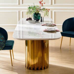 | طاولة طعام رخام وأرجل معدنية ميتاليك