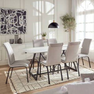 | طاولة طعام 6 كراسي مع قاعدة من المعدن