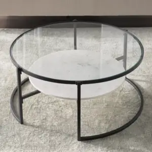 | طاولة قهوة زجاج وهيكل معدني
