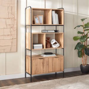 | رف خشبي معدني بتصميم هندسي