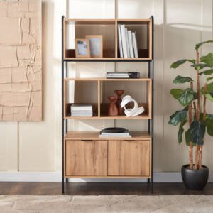 | رف خشبي معدني بتصميم هندسي