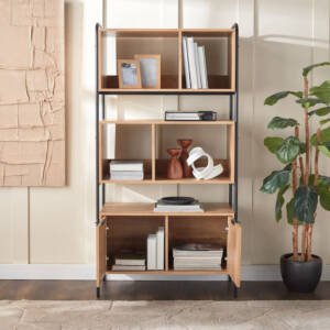 | رف خشبي معدني بتصميم هندسي