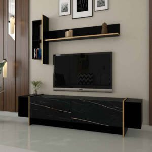 | طقم طاولات اسود رخامي مع ذهبي