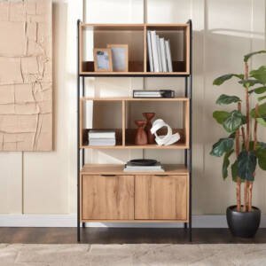 | رف خشبي معدني بتصميم هندسي