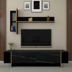 | طقم طاولات اسود رخامي مع ذهبي