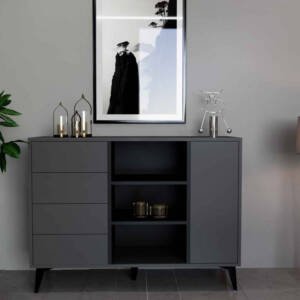 | طقم طاولات تلفزيون وقهوة وكونسول رمادي وأسود