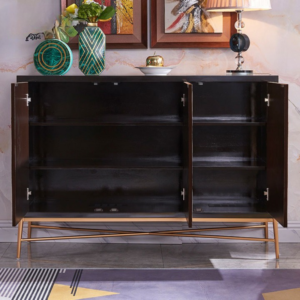 | بوفية فاخرة من الستيل المذهب والخشب