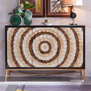 | بوفية فاخرة من الستيل المذهب والخشب