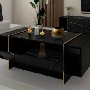 | طقم طاولات اسود رخامي مع ذهبي