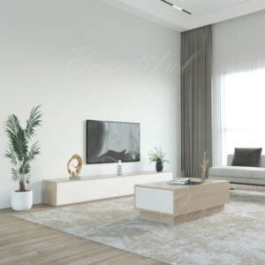 طقم طاولات ابيض مع بيج