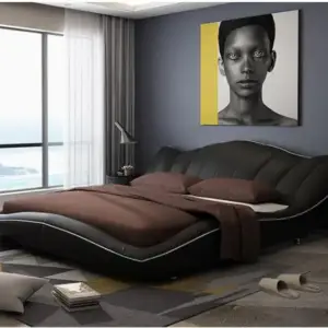 سرير نوم منحني مع 2 كومودينة