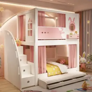 | سرير أطفال دورين بتصاميم متنوعة – خشب متين وسلال تخزين – آمن ومثالي للمساحات الصغيرة