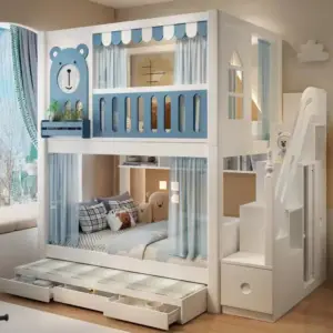 | سرير أطفال دورين بتصاميم متنوعة – خشب متين وسلال تخزين – آمن ومثالي للمساحات الصغيرة