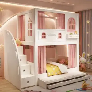 | سرير أطفال دورين بتصاميم متنوعة – خشب متين وسلال تخزين – آمن ومثالي للمساحات الصغيرة