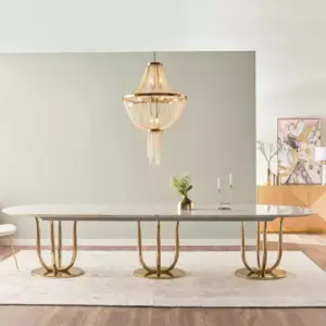 | طاولة طعام رخام مع 10 كراسي بتصميم فاخر