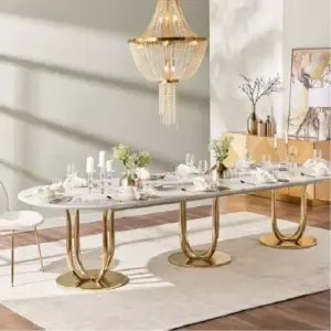 | طاولة طعام رخام مع 10 كراسي بتصميم فاخر