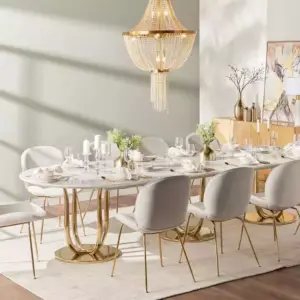 طاولة طعام رخام مع 10 كراسي بتصميم فاخر 