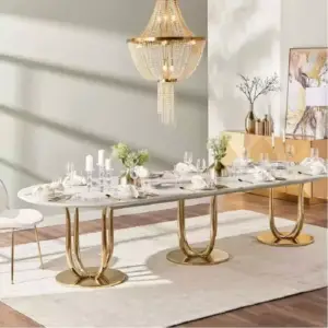 طاولة طعام رخام مع 10 كراسي بتصميم فاخر 