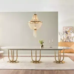 طاولة طعام رخام مع 10 كراسي بتصميم فاخر 