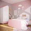 غرفة نوم بناتي كاملة باللون الأبيض والوردي – سرير 120 سم مع تسريحة وخزانة وكومودينة – تصميم ناعم وعملي