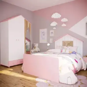 غرفة نوم بناتي كاملة باللون الأبيض والوردي – سرير 120 سم مع تسريحة وخزانة وكومودينة – تصميم ناعم وعملي 1 غرفة نوم بناتي كاملة باللون الأبيض والوردي – سرير 120 سم مع تسريحة وخزانة وكومودينة – تصميم ناعم وعملي