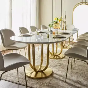 | طاولة طعام رخام مع 10 كراسي بتصميم فاخر