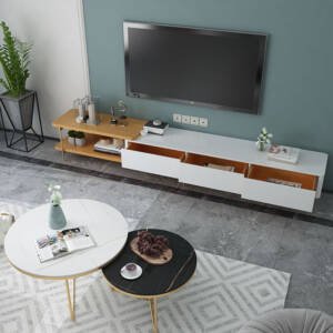 طاولة تلفاز قابلة للتعديل مع خزانة جانبية 2 | طاولة تلفاز قابلة للتعديل مع خزانة جانبية