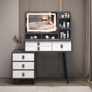 | تسريحة غرفة نوم فاخرة مع مرآة وكرسي سداسي