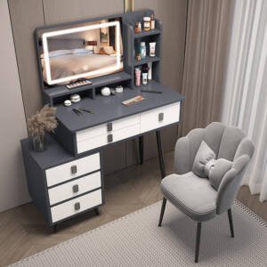 | تسريحة غرفة نوم فاخرة مع مرآة وكرسي سداسي