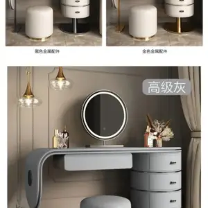 | تسريحة غرفة نوم مغطاة بالجلد مع كرسي ومرأة فاخرة