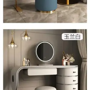 | تسريحة غرفة نوم مغطاة بالجلد مع كرسي ومرأة فاخرة