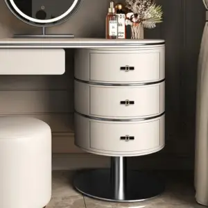 | تسريحة غرفة نوم مغطاة بالجلد مع كرسي ومرأة فاخرة