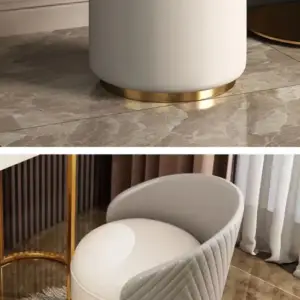 | تسريحة غرفة نوم مغطاة بالجلد مع كرسي ومرأة فاخرة