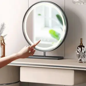 | تسريحة غرفة نوم مغطاة بالجلد مع كرسي ومرأة فاخرة