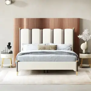 سرير من الجلد الفاخر بارجل ذهبية