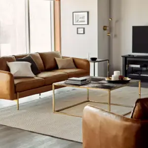 | كنب مودرن جلد ثلاثي المقاعد بتصميم جورديان