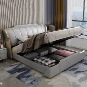 سرير حديث بتصميم راقي مع وحدات تخزين داخلية