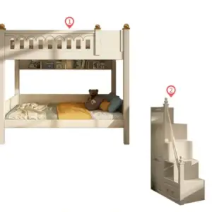 | سرير أطفال دورين بتصميم شيك – هيكل خشبي متين وسلال تخزين – سلم جانبي آمن – ألوان متعددة