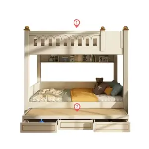 | سرير أطفال دورين بتصميم شيك – هيكل خشبي متين وسلال تخزين – سلم جانبي آمن – ألوان متعددة