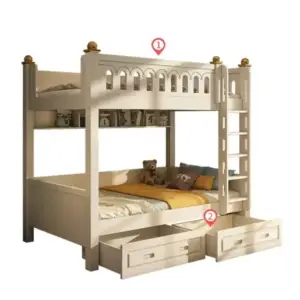 | سرير أطفال دورين بتصميم شيك – هيكل خشبي متين وسلال تخزين – سلم جانبي آمن – ألوان متعددة