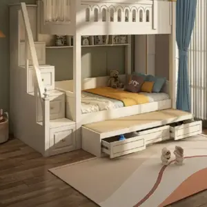 سرير أطفال دورين بتصميم شيك – هيكل خشبي متين وسلال تخزين – سلم جانبي آمن – ألوان متعددة