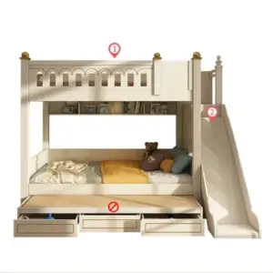 | سرير أطفال دورين بتصميم شيك – هيكل خشبي متين وسلال تخزين – سلم جانبي آمن – ألوان متعددة