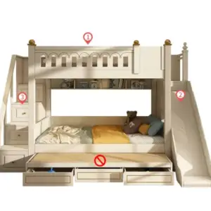 | سرير أطفال دورين بتصميم شيك – هيكل خشبي متين وسلال تخزين – سلم جانبي آمن – ألوان متعددة