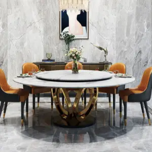 | طقم طاولة طعام فخم لـ 6 أشخاص – تصميم عصري بكراسي متنوعة – سطح رخامي – أرجل ذهبية