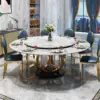 طقم طاولة طعام فخم لـ 6 أشخاص – تصميم عصري بكراسي متنوعة – سطح رخامي – أرجل ذهبية