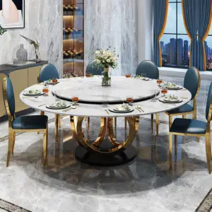 طقم طاولة طعام فخم لـ 6 أشخاص – تصميم عصري بكراسي متنوعة – سطح رخامي – أرجل ذهبية